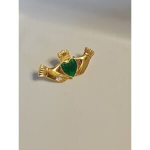 Vintage Claddaugh Heart Ha Ds Gold Green Pendant